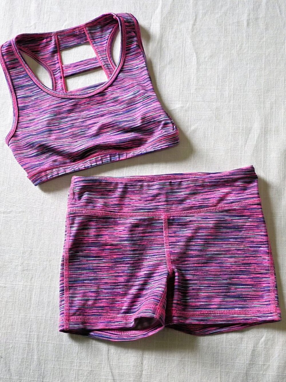 Ideology Girls Pink Striped Athletic Set Sports Bra Sz S Cheer Dance Gymnastics